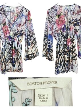 Boston Proper Multicolor Floral & Animal Print V-Neck Tunic